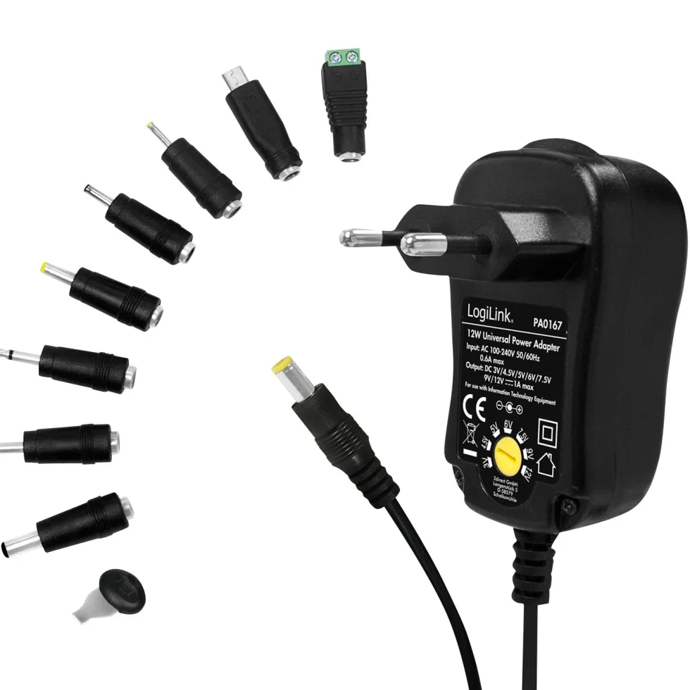 Nätadapter LogiLink 230V - 3-12V 1A 12W
