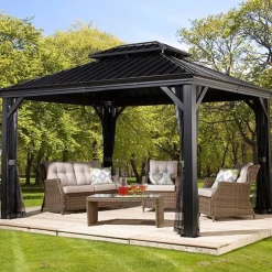 Pergola gop MessinaArea 11 m2, Stomme: Svart, Tak: Svart