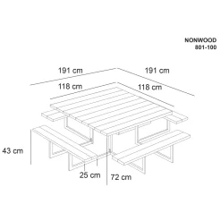 Picknickbord Hortus Nonwood Antracit Galvaniserad Ram 8 Personer