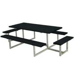 Picknickbord PLUS Basic med Extra Sittplatser Svart Utomhus