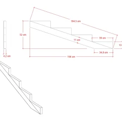 19º PLUS Vangstycke 4 steg - Stegdjup 39 cm