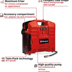 Portabel Kompressor Einhell TE-AC 36/8 Li OF Set-Solo Sladdlös utan Batteri