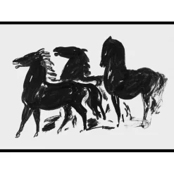 Poster Gallerix Drie Zwarte Paarden Staand Naar Links Kijkend By Leo Gestel