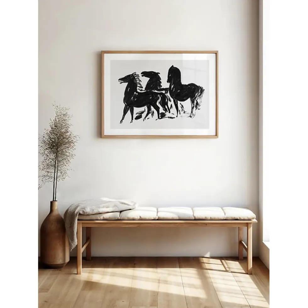 Poster Gallerix Drie Zwarte Paarden Staand Naar Links Kijkend By Leo Gestel