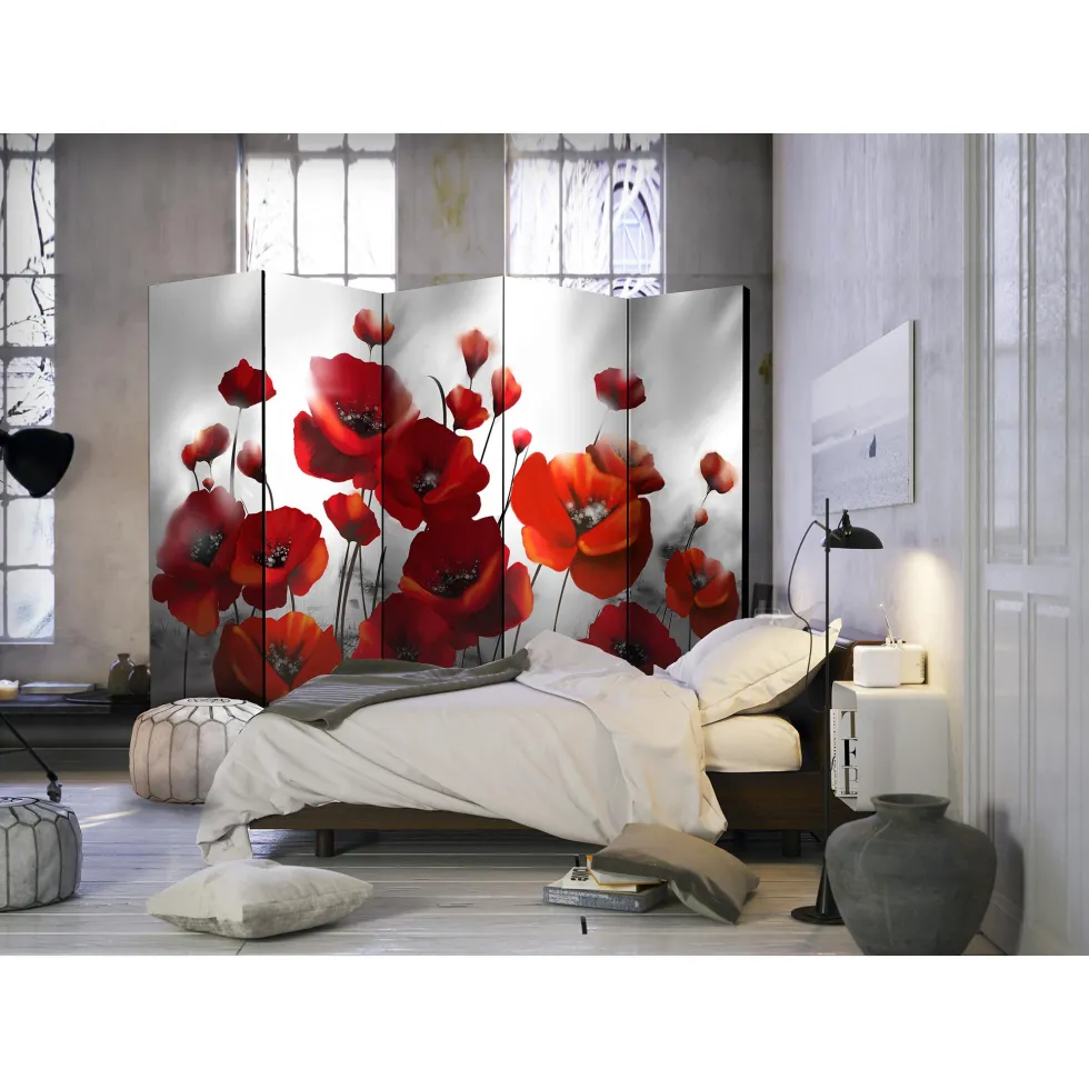 Rumsavdelare Arkiio Poppies in the Moonlight II Röd/Svart/Vit 225x172 cm