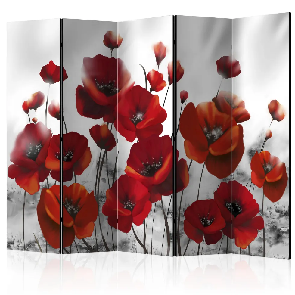 Rumsavdelare Arkiio Poppies in the Moonlight II Röd/Svart/Vit 225x172 cm