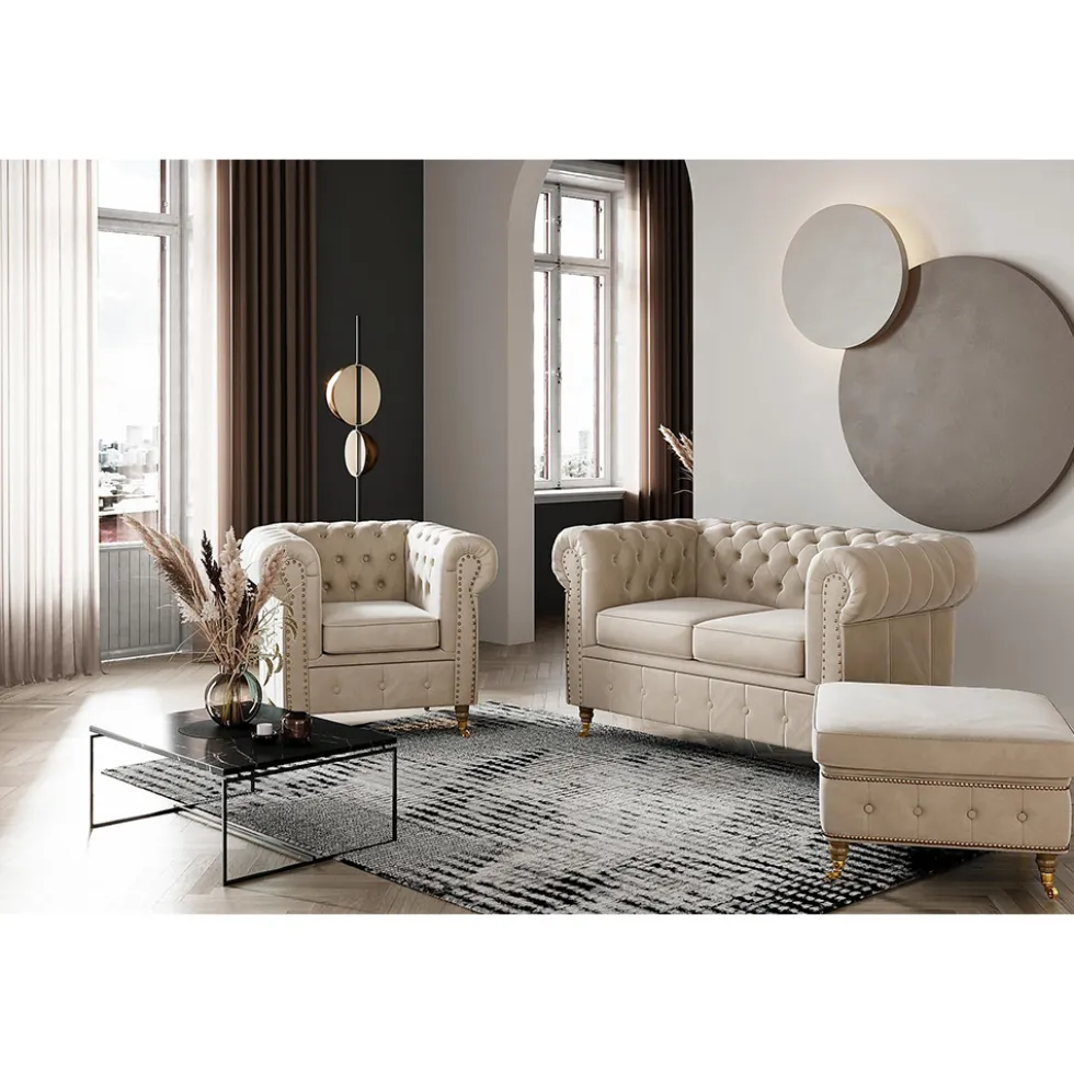 2-sitssoffa Manor House Chesterfield Deluxe SammetBeige