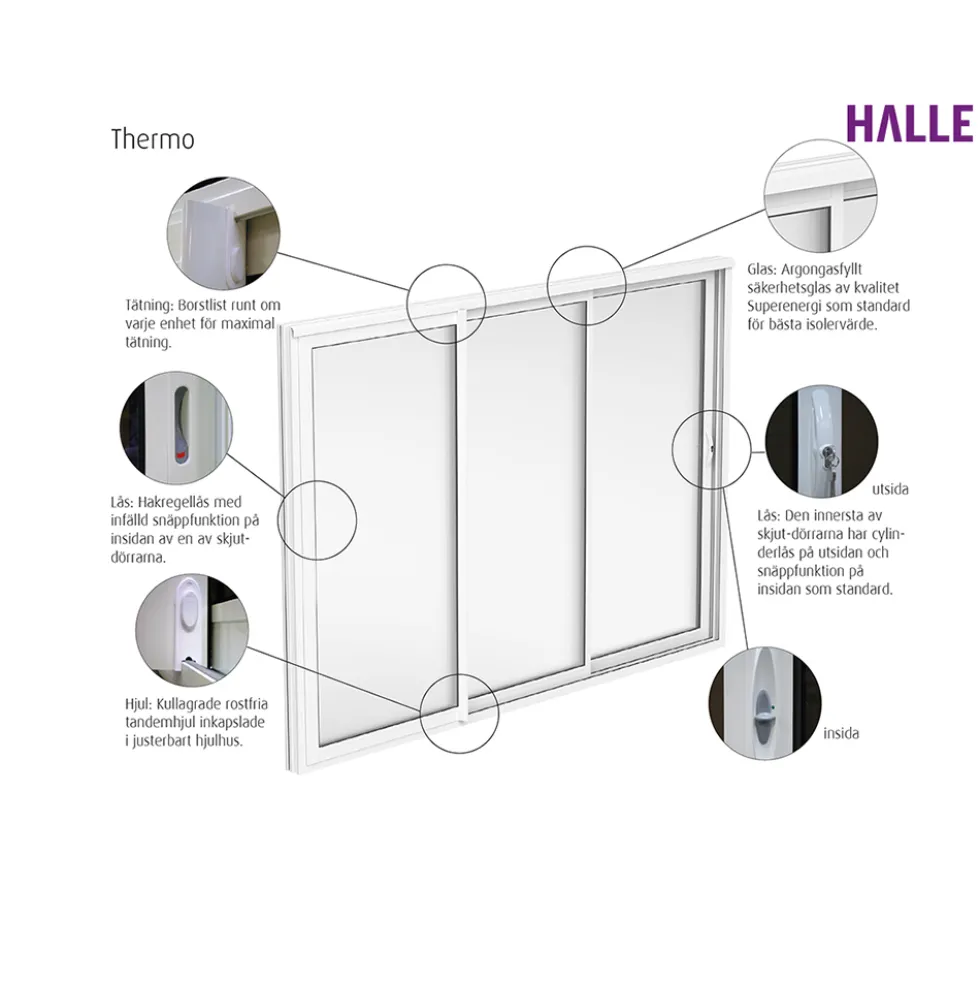 Skjutbart Dörrparti Halle Thermo 4 Dörrar 2 Spår Vit