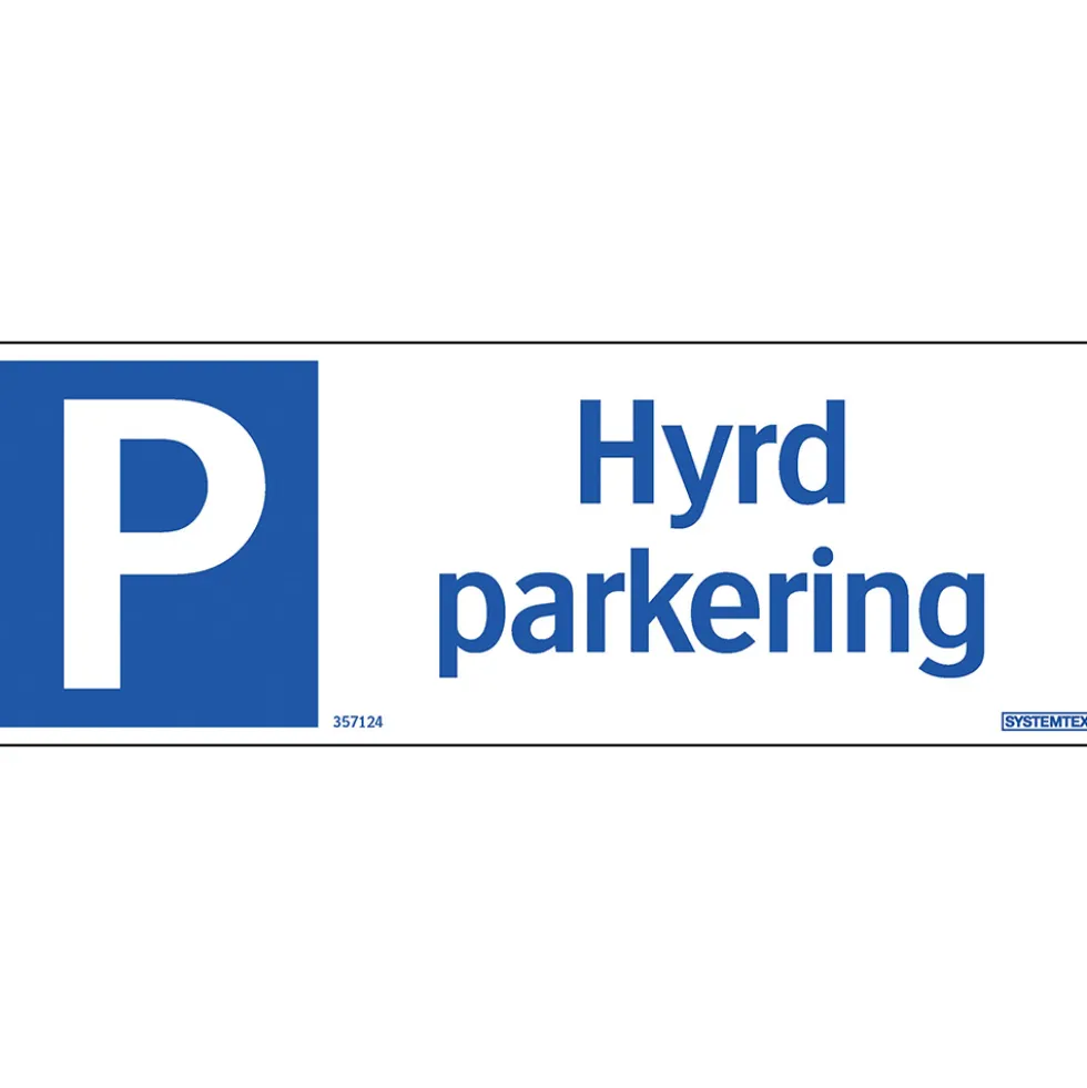 Skylt Systemtext Hyrd Parkering 297x105 mm Aluminium
