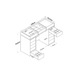 Sminkbord Scandinavian Choice Ramender med Förvaring & Bordsskiva i Glas 120cm