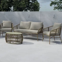 Soffgrupp Venture Home Lipari Loungegrupp i Rotting, 2-sitssoffa och 2st fåtöjer med Dynor och Soffbord