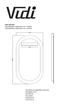 Spegel Vidi Edith 500x1000 mm med LED-belysning
