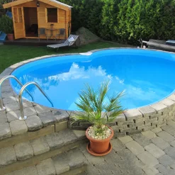 Stålväggspool Planet Pool Premium Inbyggd Åttaformad 5,25x3,2 inkl SF8 Stege och Tillbehör