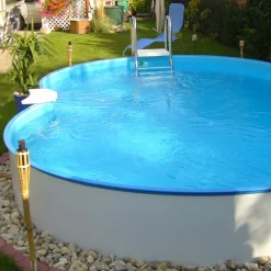 Stålväggspool Planet Pool Premium Inbyggd Åttaformad 5,25x3,2 inkl SF8 Stege och Tillbehör
