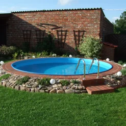 Stålväggspool Planet Pool Premium Inbyggd Rund Ø420 cm D:150 cm inkl SF8 Stege och Tillbehör