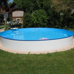 Stålväggspool Planet Pool Premium Inbyggd Rund Ø420 cm D:150 cm inkl SF8 Stege och Tillbehör
