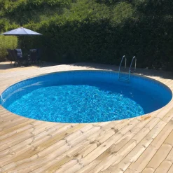Stålväggspool Planet Pool Premium Inbyggd Rund Ø420 cm D:150 cm inkl SF8 Stege och Tillbehör