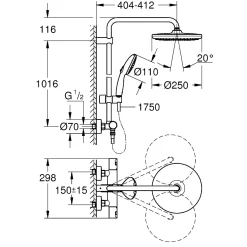 Takduschset Grohe Vitalio Start System 250 150 cc