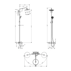 Takduschset Hansgrohe Croma 220 Showerpipe med Badkarsblandare 150 cc