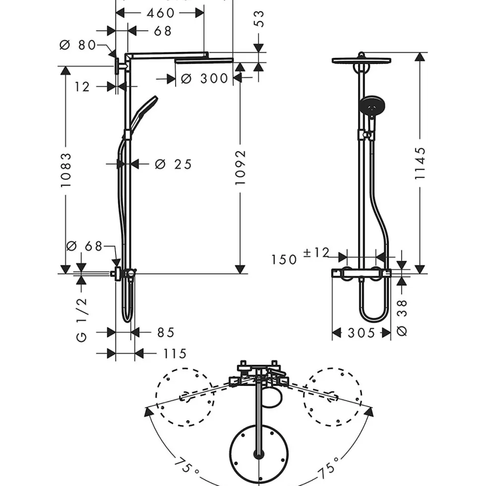 Takduschset Hansgrohe Raindance Select 300 Showerpipe 150 cc