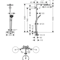 Takduschset Hansgrohe Raindance Select S Showerpipe 240 1jet PowderRain 150 cc