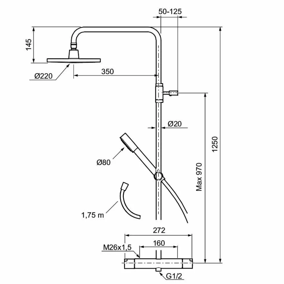 Takduschset Mora Rexx Shower System Kit160 cc
