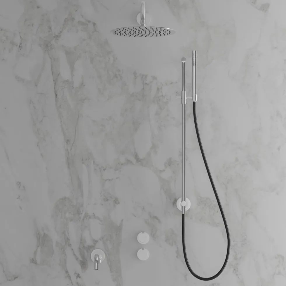 Takduschset Scandtap Steel Harmonized 6X med Badkarsblandare för Inbyggnad