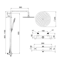 Takduschset Strand Stainless Titan