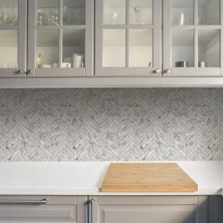 Tapet Contour Marble Chevron Tile Vit