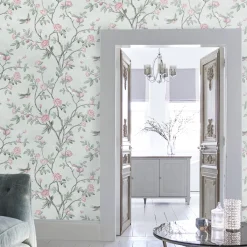 Tapet Laura Ashley Eglantine Eau de Nil 113371 EasyUp, Mönstrad Flerfärgad