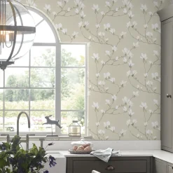 Tapet Laura Ashley Magnolia Grove Naturel 113353 EasyUp, Mönstrad Flerfärgad