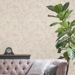 Tapet Laura Ashley Oriental Garden Pearlescent Chalk Rosa