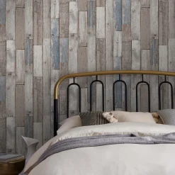 Tapet NEXT Distressed Wood Plank Neutral Blue