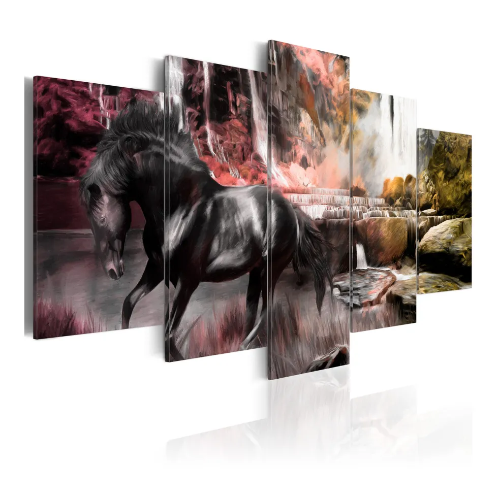 Tavla Arkiio Black Horse On Crimson Sky Background