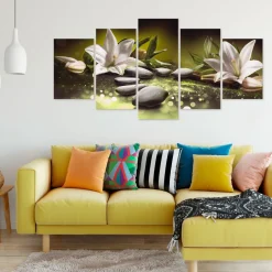 Tavla Arkiio Lilies And Stones Wide Green 5 delar