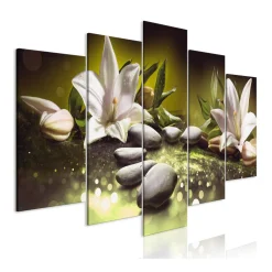 Tavla Arkiio Lilies And Stones Wide Green 5 delar