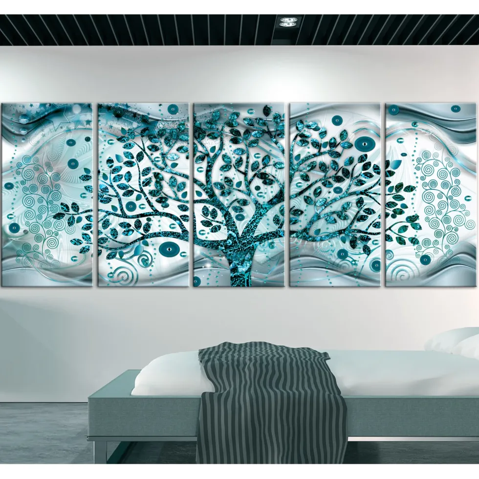Tavla Arkiio Tree And Waves Blue 5 delar
