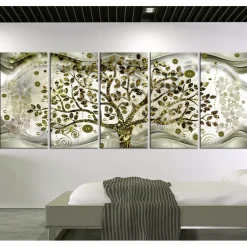 Tavla Arkiio Tree and Waves Green 5 delar