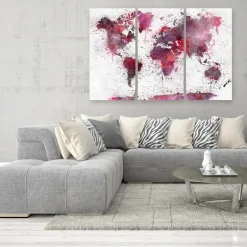 Tavla Arkiio World Map Red Watercolors 3 delar