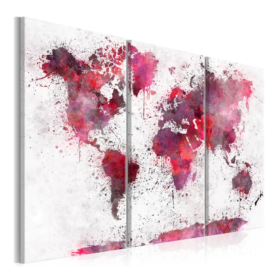 Tavla Arkiio World Map Red Watercolors 3 delar