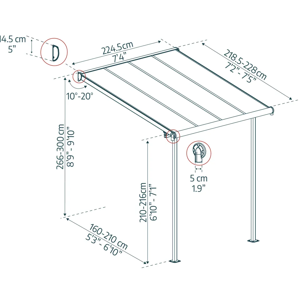 Terrasstak Canopia by Palram Sierra Antracit Grå 5 m²