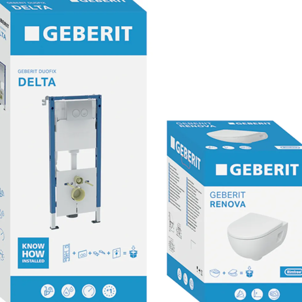 Toalettpaket Geberit Renova med Delta WC-Fixtur och Spolplatta
