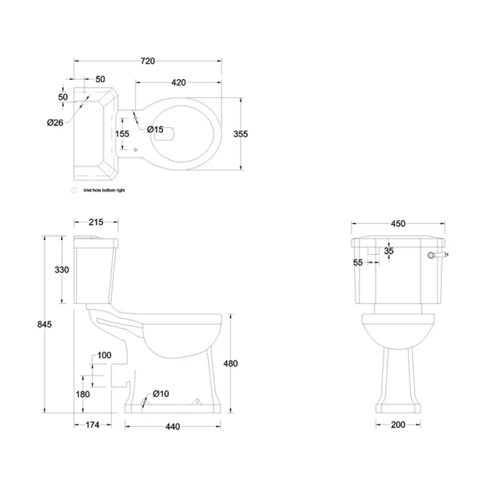 Toalettstol Burlington P12 Förhöjd 440 mm Med Mjukstängande Sits