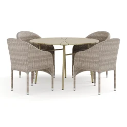 Trädgårdsgrupp Comfort Garden Tunis utomhus rund matgrupp 120 cm med 4 Thor fåtöljer