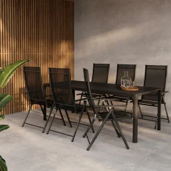 Trädgårdsmatgrupp Venture Home Giardini Rektangulärt Matbord 200x90x72 Svart med 6 st Levanzo Trädgårdsstolar Svart