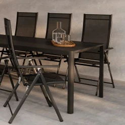 Trädgårdsmatgrupp Venture Home Giardini Rektangulärt Matbord 200x90x72 Svart med 6 st Levanzo Trädgårdsstolar Svart