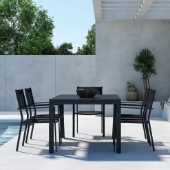 Trädgårdsmatgrupp Venture Home Capo Rektangulärt Matbord 160/240x100x75 Svart med Copacabana Trädgårdsstolar 6 st Svart