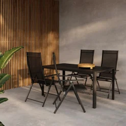 Trädgårdsmatgrupp Venture Home Giardini Rektangulärt Matbord 150x85x72 Svart med 4 stLevanzo Trädgårdsstolar Svart