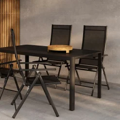 Trädgårdsmatgrupp Venture Home Giardini Rektangulärt Matbord 150x85x72 Svart med 4 stLevanzo Trädgårdsstolar Svart