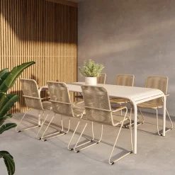 Trädgårdsmatgrupp Venture Home Borneo Rektangulärt Matbord 200x100x75 Beige med 6 st BoisTrädgårdsstolar Beige